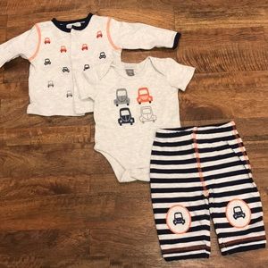 Baby boy 3 piece cars outfit 0-3M